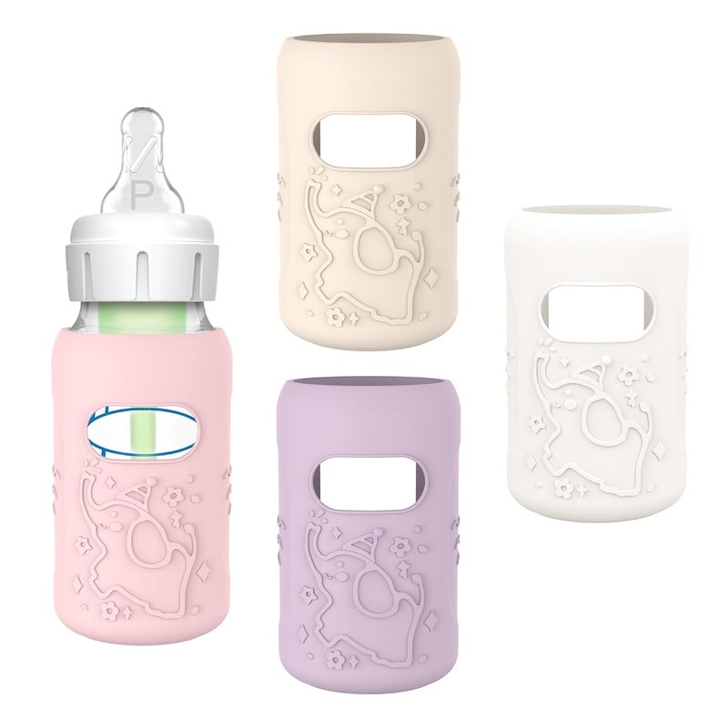 KingKam 4 Pack Silicone Sleeves for Dr. Brown's Glass Baby Bottles, Anti Breakage Baby Bottle Sleeves Holder, Compatible with Dr. Brown's Anti-Colic Options+ Narrow Glass Baby Bottles, 4 oz/120 mL - Image 1